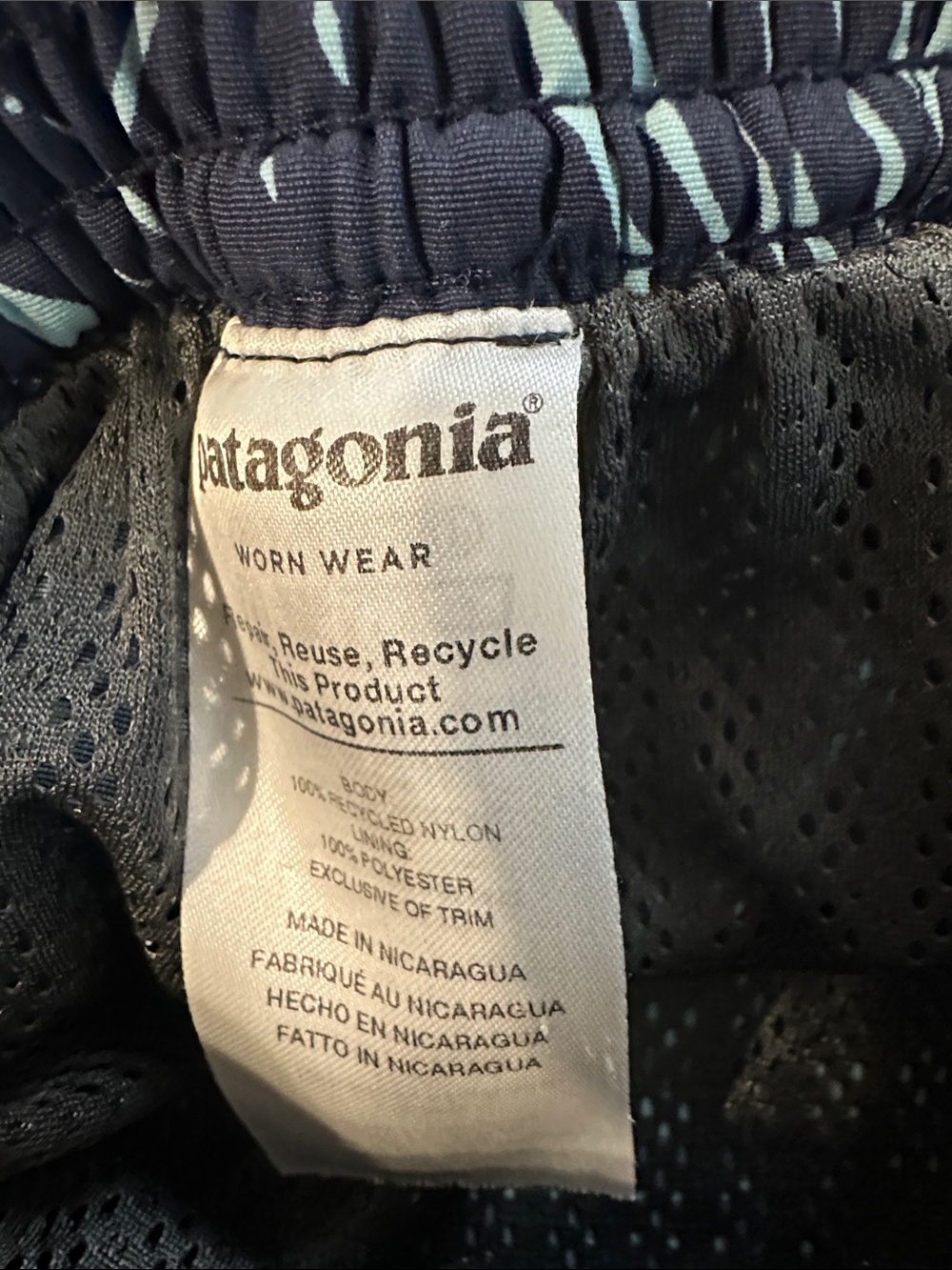 Patagonia Navy swim Shorts with Light Blue Leaf Pattern - Picture 4 of 9